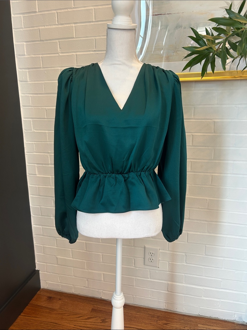 Express Teal V-Neck Peplum Long-Sleeve Blouse